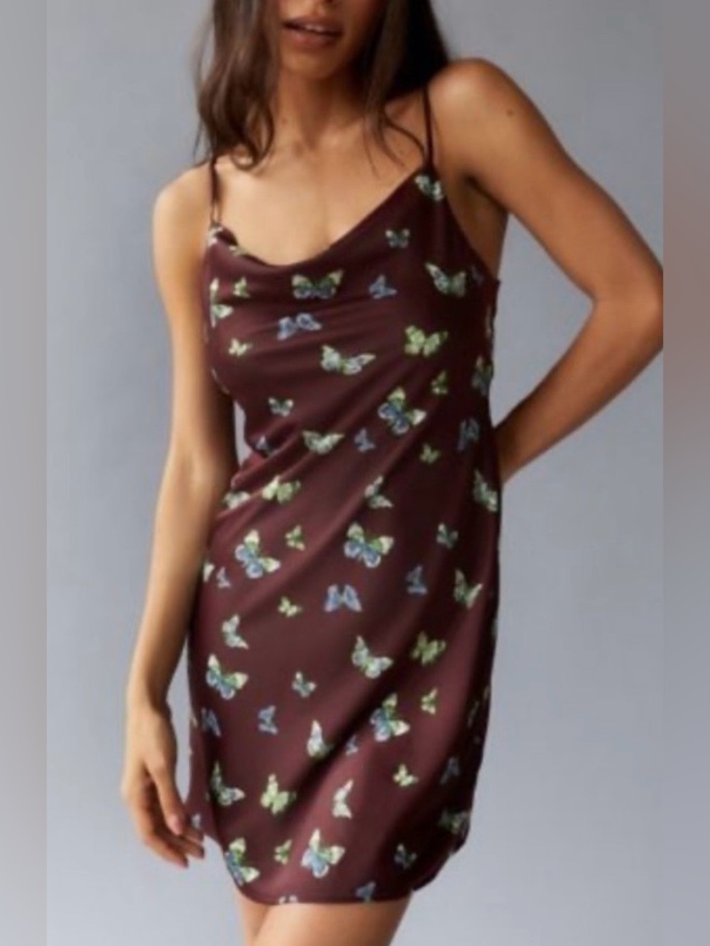 Urban outfitters brown butterfly print Mallory slip mini dress sz s